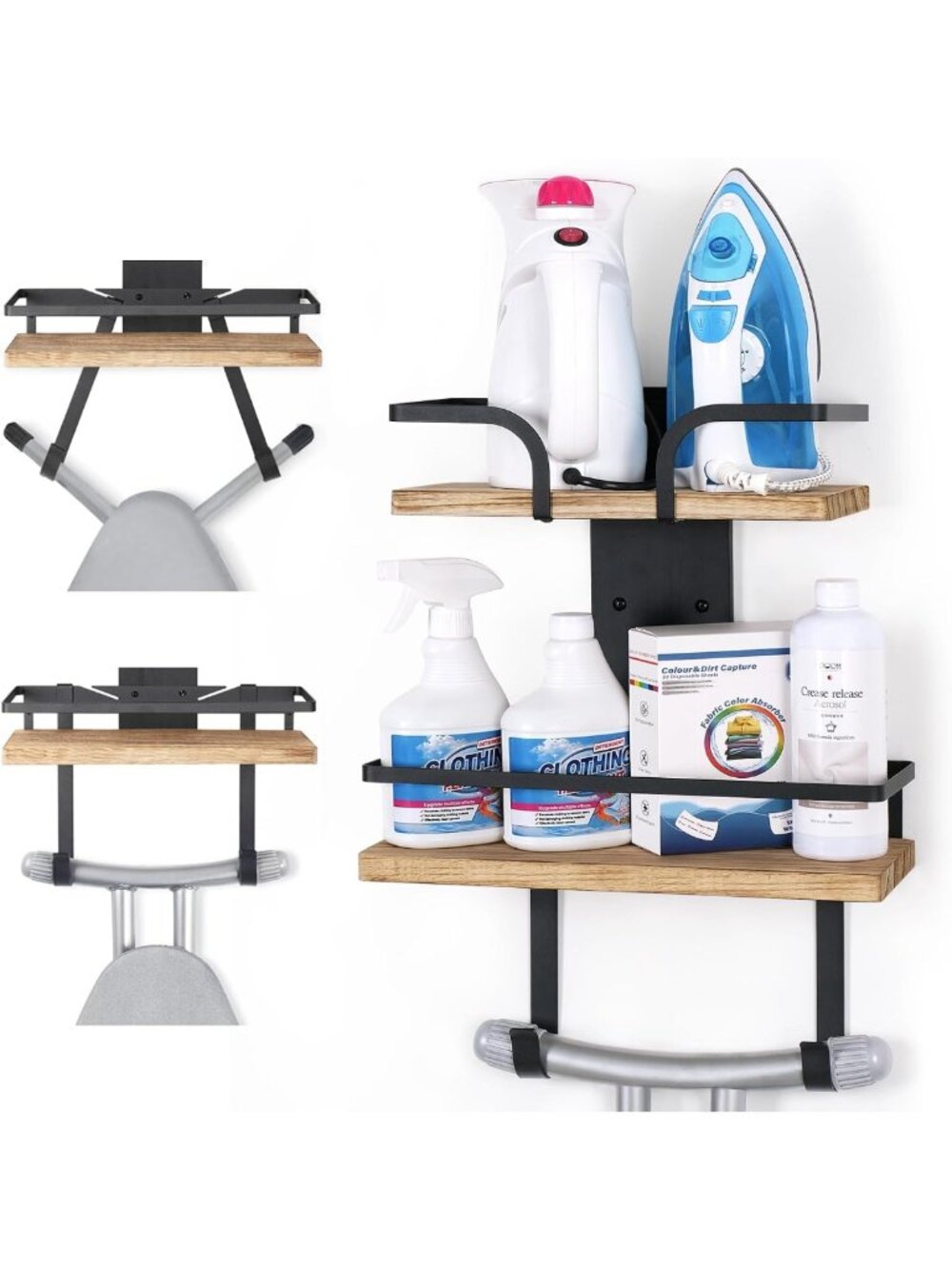 Wall-Mounted Ironing Board Hanger & 2-Layer Laundry Organizer for Space-Saving